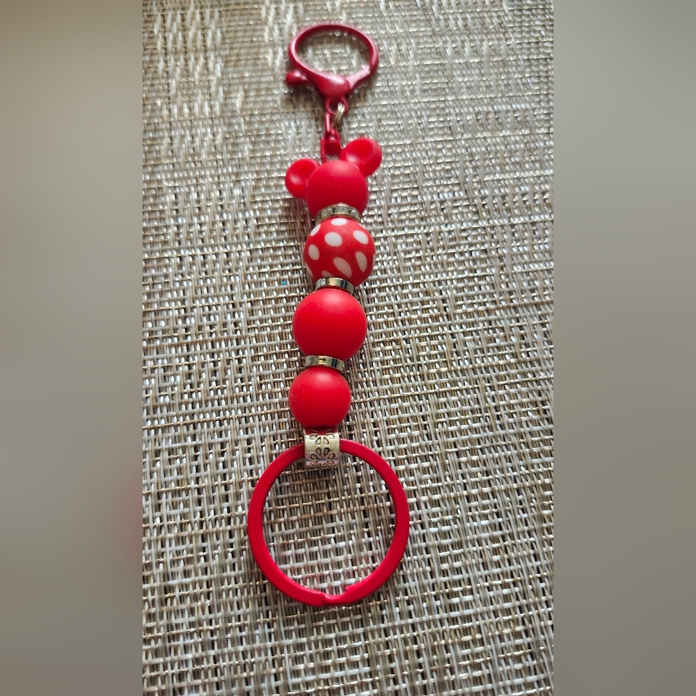 Hand Crafted Red Beaded Mickey Key Holder